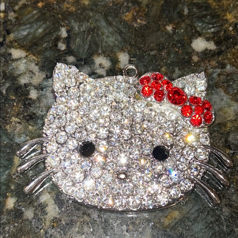 Hello Kitty Cat Face Pendant with Red Bow